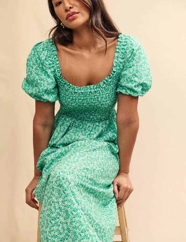 Green Ditsy Floral Beau Midi Dress