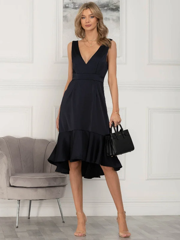 Jolie Moi Annabeth V Neck Flare Dress, Navy