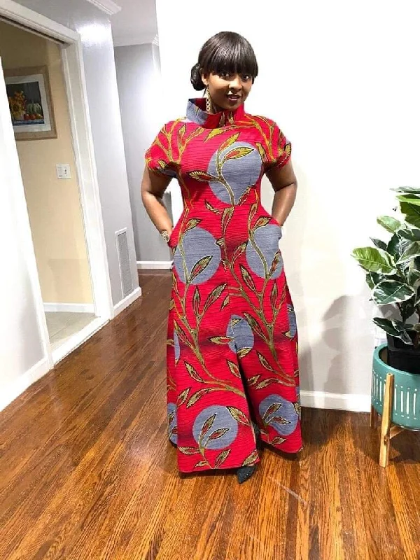 African Print Lola's Cowl Neck A-Line Midi Dress