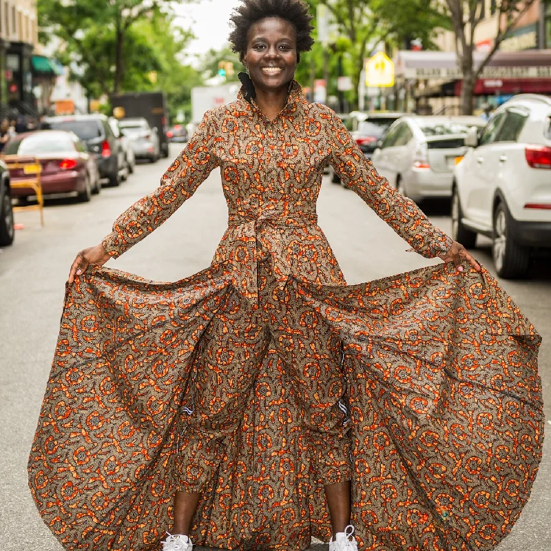 All-in-One Long Sleeve African Print Duster/Coat Dress