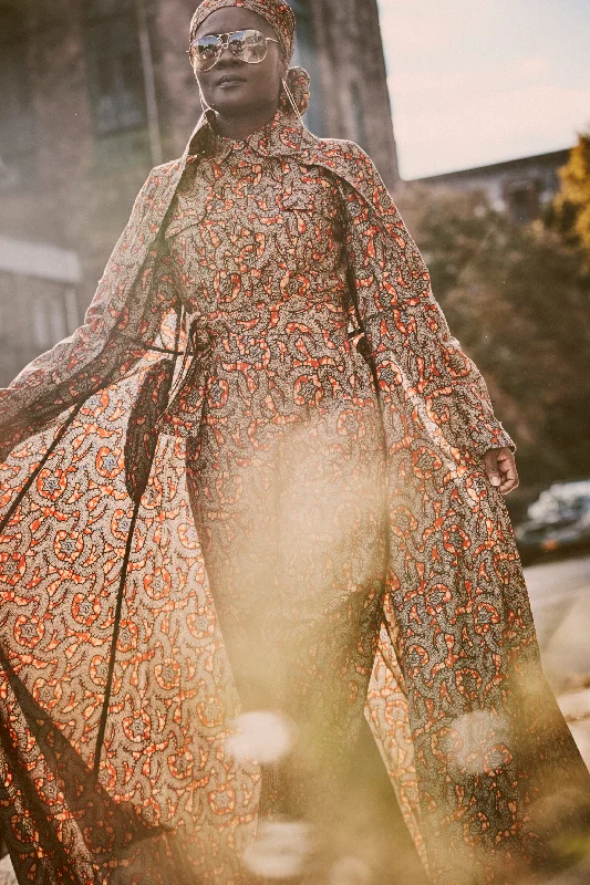 All-in-One Long Sleeve African Print Duster/Coat Dress
