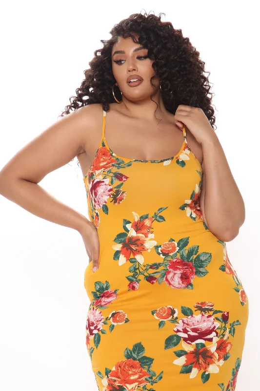 Body Moves Midi Dress - Mustard Floral