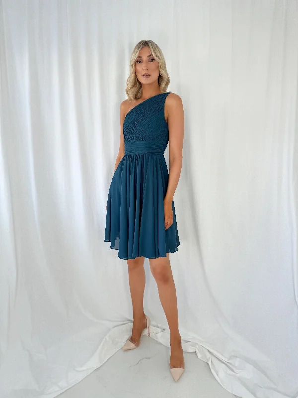 Catia One Shoulder Mini Dress - Petroleum