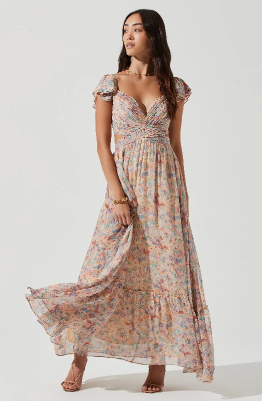 Primrose Floral Cross Strap Open Back Maxi Dress