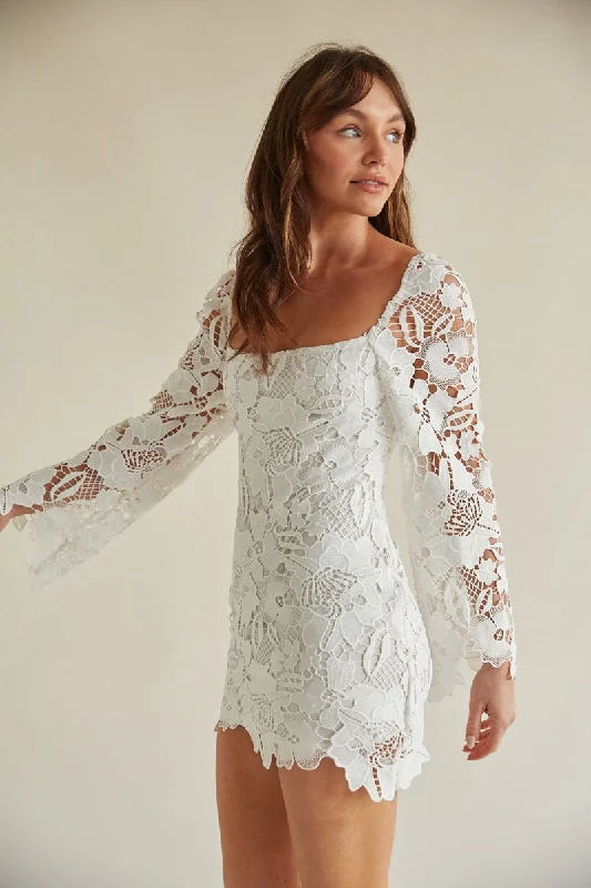 Liz Floral Crochet Bell Sleeve Mini Dress