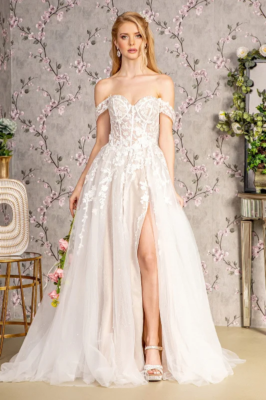 Long Floral A Line Wedding Gown