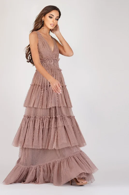 Luna Mink Tulle Plunge Maxi Dress