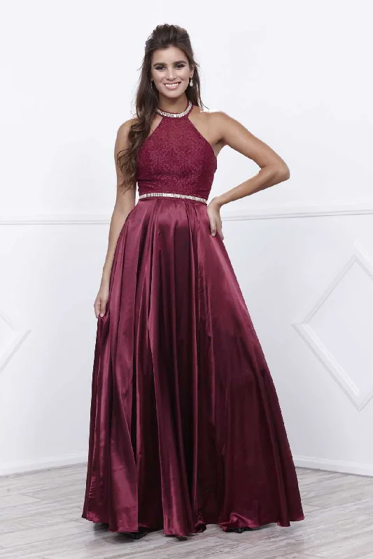 SLEEVELESS EMBROIDERED HALTER NECK A-LINE GOWN_8198 BY NARIANNA