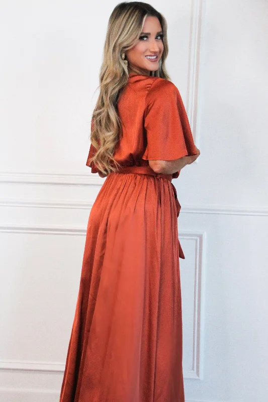 Raleigh Satin Maxi Dress: Rust