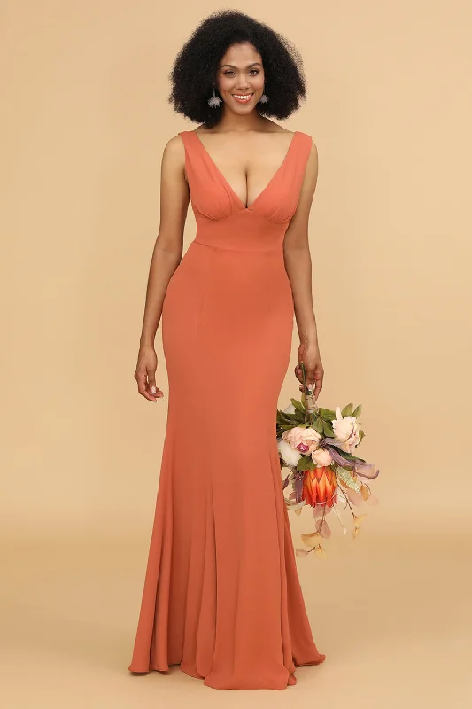 Sunset Mermaid V-neck Bridesmaid Dress With Ruffles