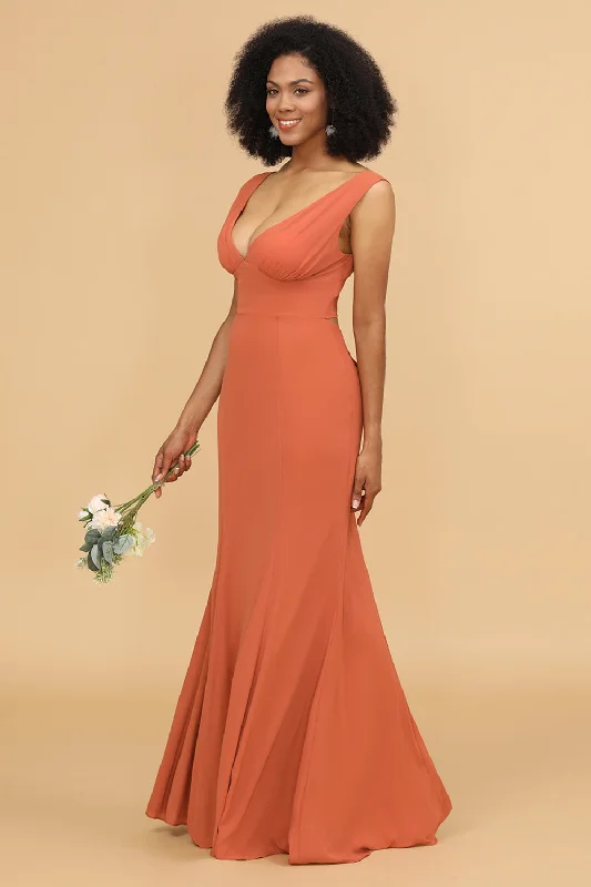 Sunset Mermaid V-neck Bridesmaid Dress With Ruffles