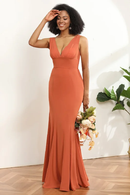 Sunset Mermaid V-neck Bridesmaid Dress With Ruffles