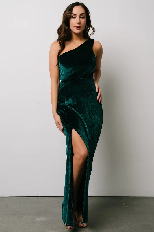 Tatiana Velvet One Shoulder Maxi Dress | Emerald