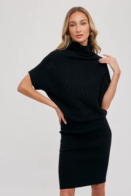 The Benny Slouch Neck Dolman Dress in Black