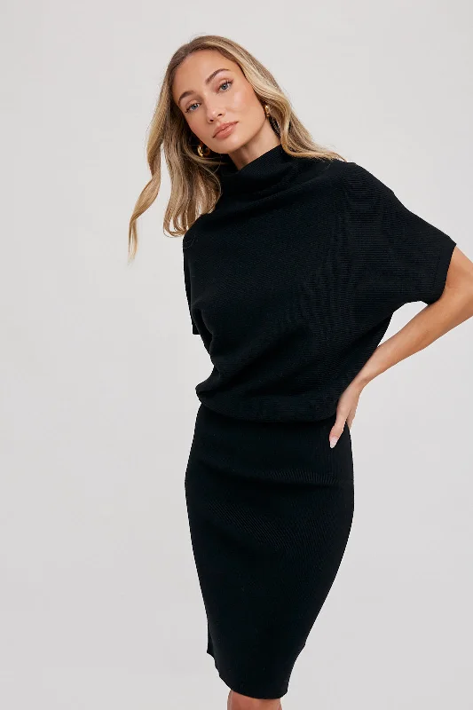 The Benny Slouch Neck Dolman Dress in Black