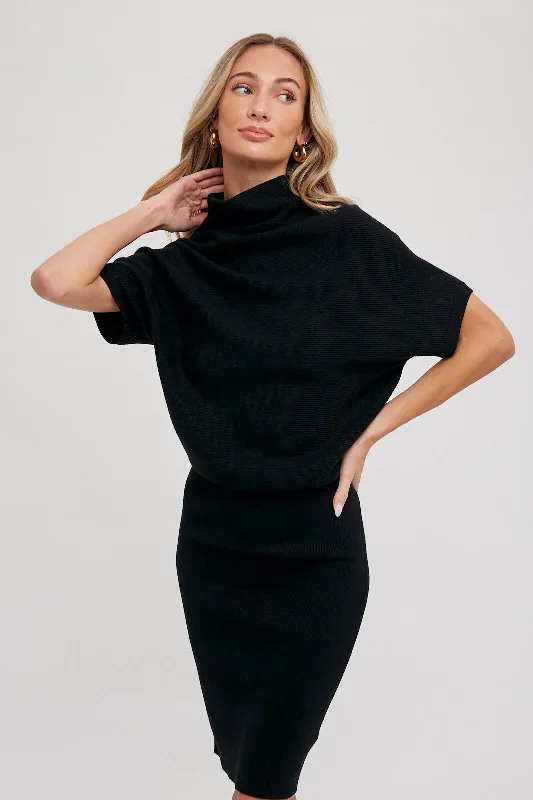 The Benny Slouch Neck Dolman Dress in Black